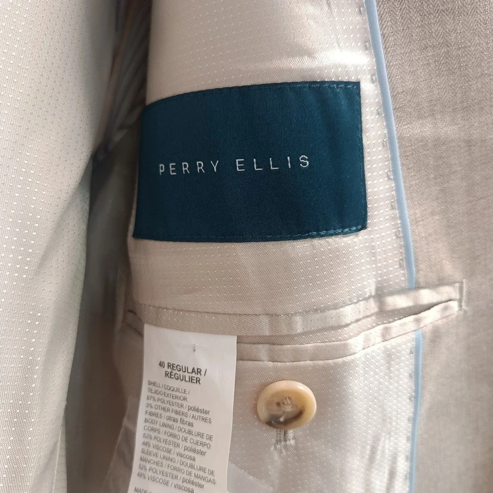 Perry Ellis Mens 40R Natural Linen Look Blazer Tan 2-Button Jacket NWT Casual